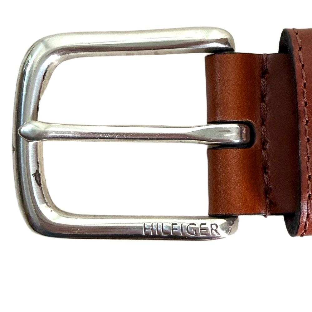 Tommy Hilfiger Golf Belt Mens M 36 38 Pink Stretch Webbing Brown Leather Ends - Picture 2 of 6